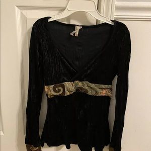 Y2K Top True Light Black Decorative Lining Velvet Top Size Small